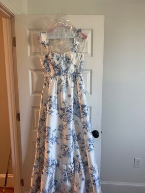 Dessy Floral Satin Corset Maxi Dress